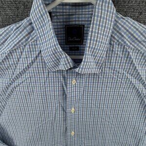 David Donahue Long Sleeve 17 34/35 Blue Check Trim Button Up Shirt Men Cotton